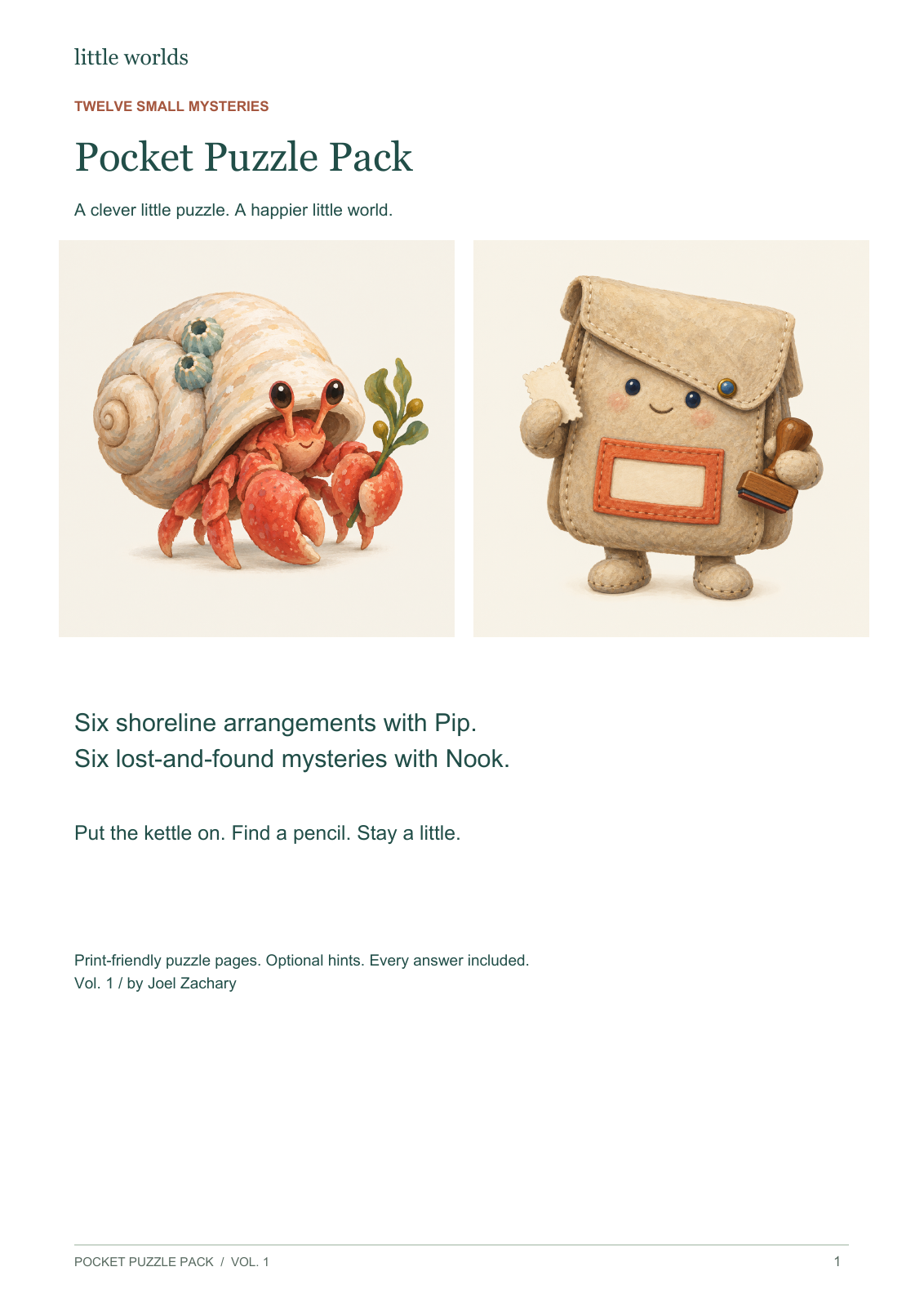 Pocket Puzzle Pack cover featuring Pip and Nook